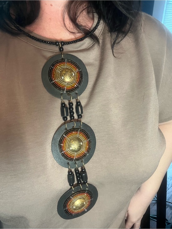Jewelry - Black and Gold Triple-Drop Beaded Pendant Necklace